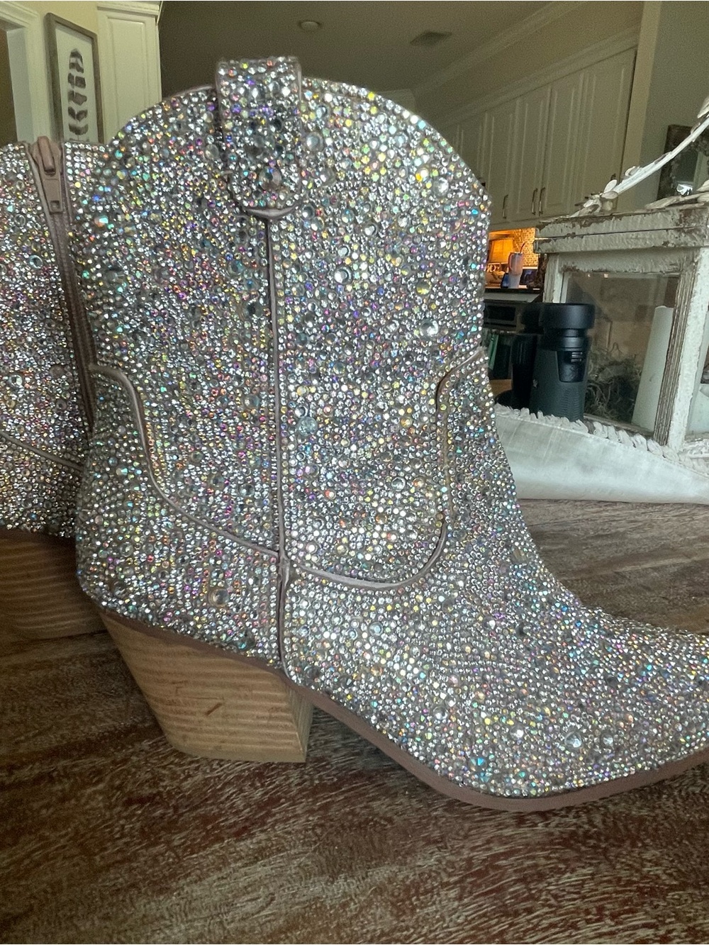 Betsey Johnson Silver Crystal & Pearl Embellished Ankle Bootie - Picture 3 of 8